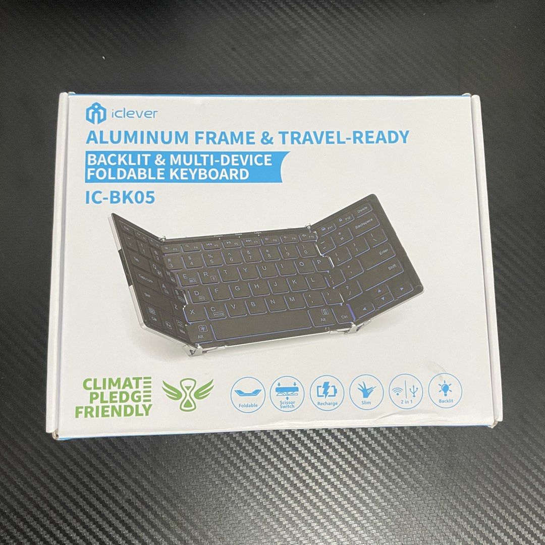 iClever Portable Folding Keyboard (Category: Computer Keyboard) located in Rizal. Submitted by casheworks (Listing ID 1467116790, Image 1). Description: iClever Portable Folding Keyboard features: - tri-fold feature: portable & travel-friendly - wide compatibility: compatible on mac, ipad, windows, etc. - wired or wireless - backlit keyboard - ergonomic & sturdy design: japan-standard quality and durability. inclusions: - unit - box - cable chord