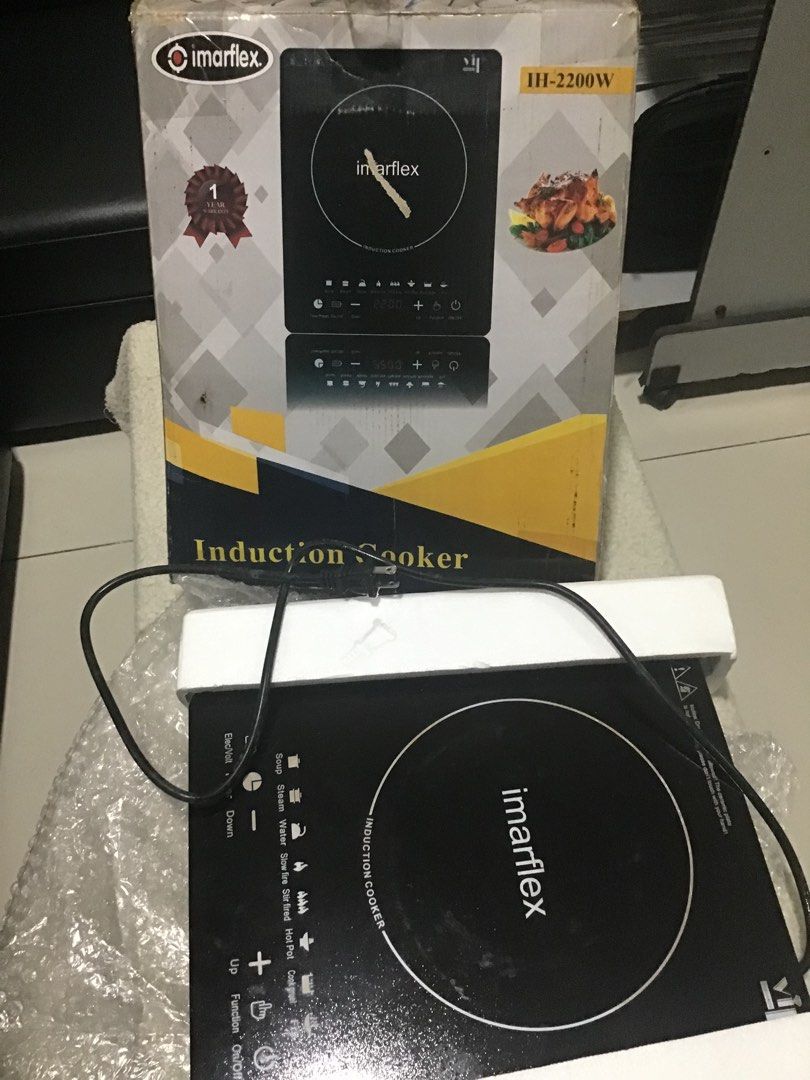 Imarflex IH-2200W Induction Cooker (Category: Cookers) located in Quezon City. Submitted by rufsjack488 (Listing ID 1467008318, Image 2). Description: - Brand: Imarflex - Model: IH-2200W - Power: 2200 Watts for fast and efficient cooking - Control Panel: Touch control with preset modes (soup, steam, water, slow fire, stir fry, hot pot, cook gruel, fry) - Surface: Durable black glass ceramic plate - Inclusions: Comes with original box.