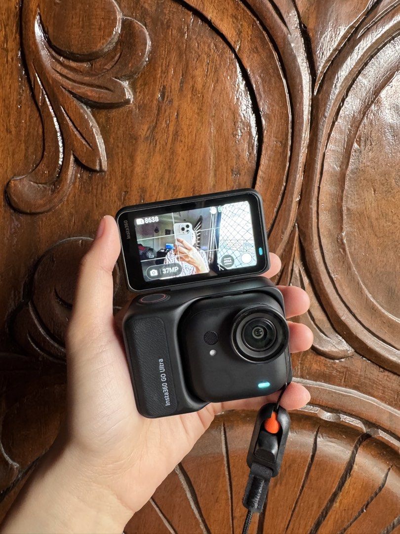 Insta360 GO Ultra Tiny Hands-Free 4K Cam (Category: Video Cameras) located in Caloocan City. Submitted by btstlannjie (Listing ID 1467164905, Image 1). Description: - Insta360 GO ultra-tiny 4K hands-free camera package - Includes camera unit, housing case, charging cable, neck lanyard, mini tripod handle, and multiple mounting accessories - Original box included - Clean, fully working shape - Perfect for action vlogs and travel recording - 5month