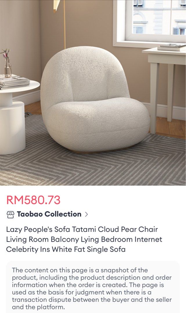 Insta Cloud sofa (Category: Chairs) located in Shah Alam. Submitted by jasminetee33 (Listing ID 1467030367, Image 3). Description: Condition: lightly used. Slightly dirty on the cushion. No defect, no crack / broken. .
