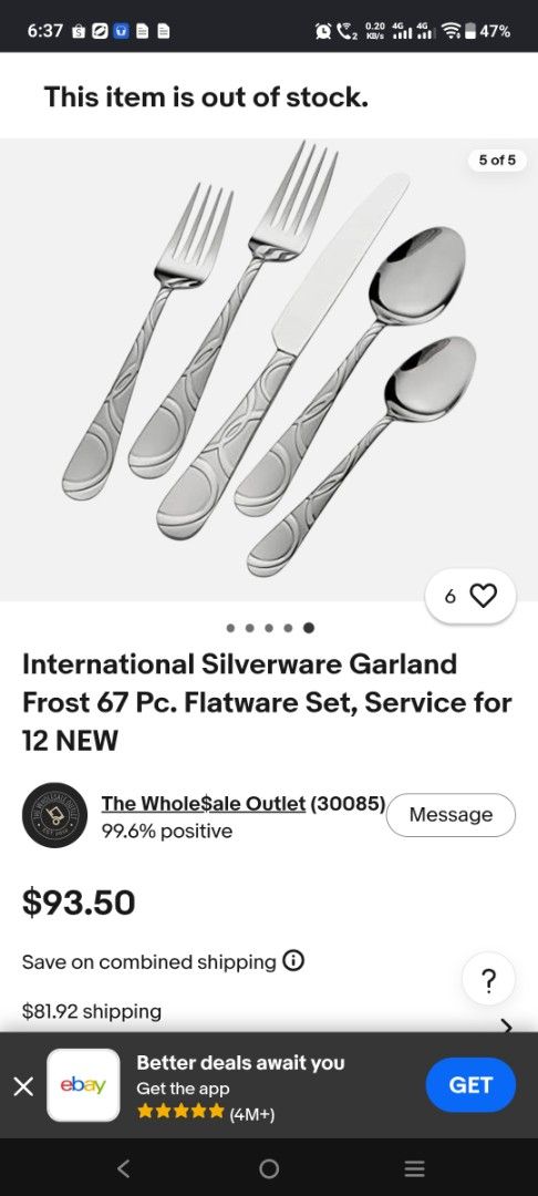 International Silverware Garland Frost 67 Pc. Flatware Set (Category: Dinnerware & Cutlery) located in Manila. Submitted by hellow2024 (Listing ID 1467080756, Image 3). Description: - Brand new, never used, and still in original packaging - 67-piece stainless steel flatware set, serves up to 12 people - Features a unique and elegant textured swirl design on handles - Includes essential serving pieces like a butter knife, pie server, and serving s