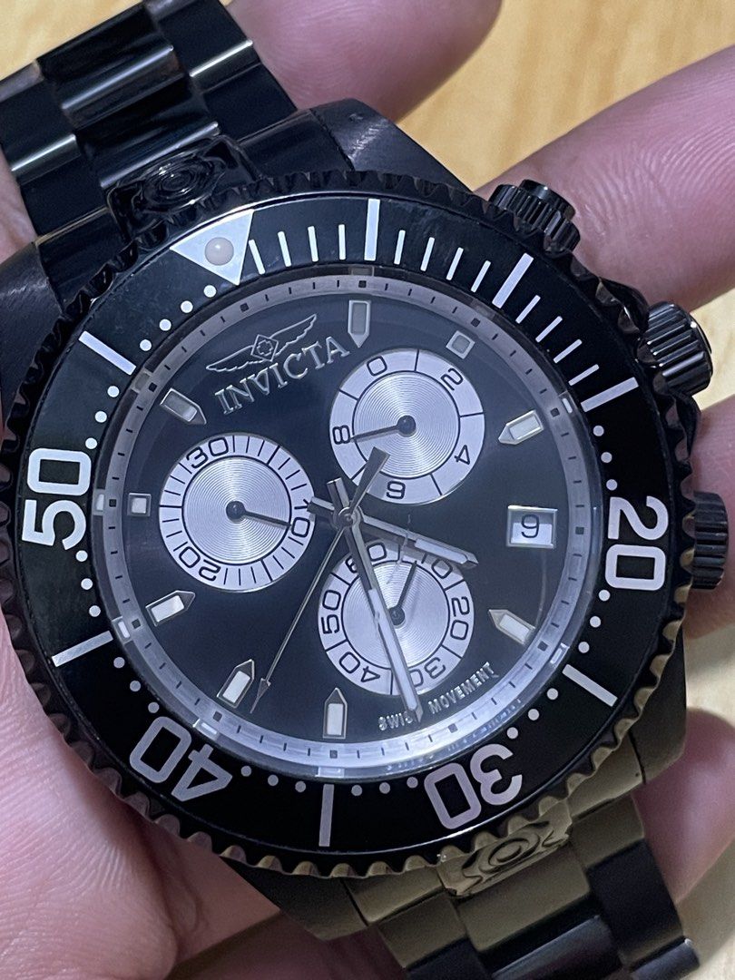 Invicta Pro Diver Chronograph (Category: Men's Watches) located in Taguig. Submitted by tester1x (Listing ID 1467057511, Image 3). Description: Invicta Pro Diver Chronograph Swiss Made Quartz 26852 Black Dial All Stainless Steel 46.3mm Invicta Stainless Steel Bracelet 7inch wrist plus size .