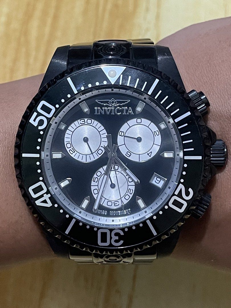 Invicta Pro Diver Chronograph (Category: Men's Watches) located in Taguig. Submitted by tester1x (Listing ID 1467057511, Image 1). Description: Invicta Pro Diver Chronograph Swiss Made Quartz 26852 Black Dial All Stainless Steel 46.3mm Invicta Stainless Steel Bracelet 7inch wrist plus size .