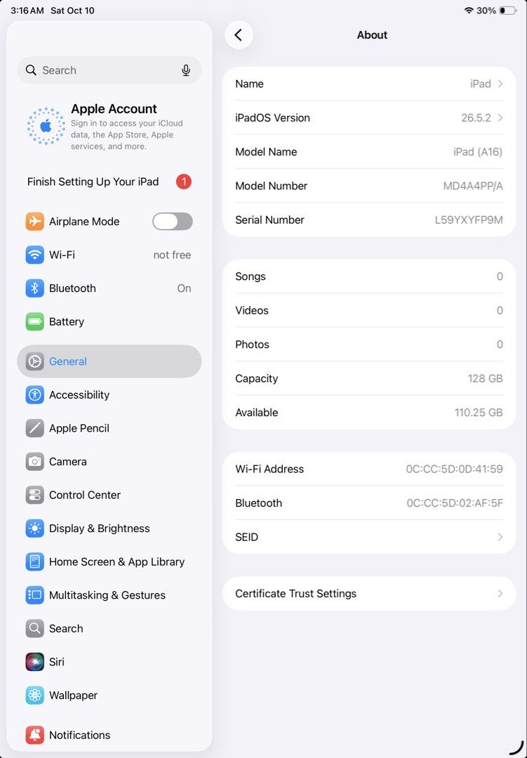 iPad A16 Blue 128GB (Category: iPad) located in Manila. Submitted by mj4yyz (Listing ID 1467086681, Image 2). Description: 99% Batt Health Local Purchased No History of Repair No Issue Unli Check and Reset Complete with Box, Case and Charger.