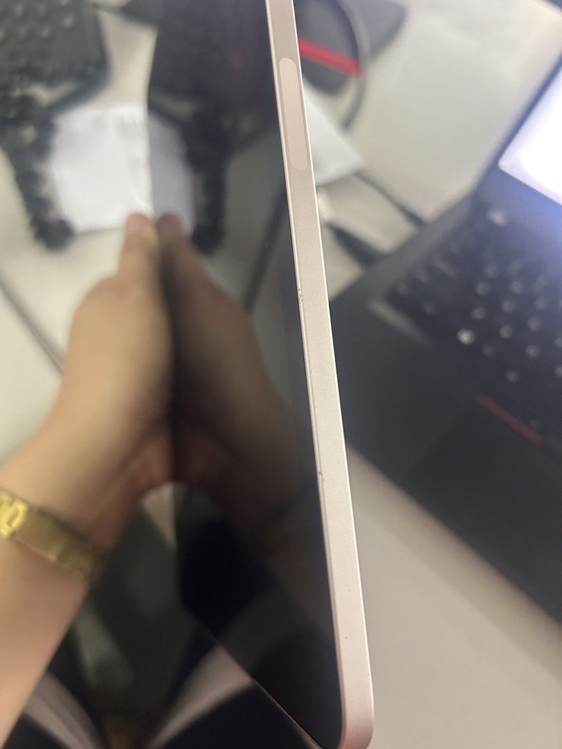 IPAD AIR 5th GEN (Category: iPad) located in Manila. Submitted by vallejosb61144 (Listing ID 1466980465, Image 3). Description: - Model: Apple iPad Air 5th Gen - Storage: 64GB - Color: Pink / Rose Gold - Performance: Powered by Apple M1 chip for smooth multitasking and gaming - Ideal for: Students, professionals, digital artists, and daily media streaming - Inclusion: Original Charger Note: No repairs or part replacements made. Minor dents on one