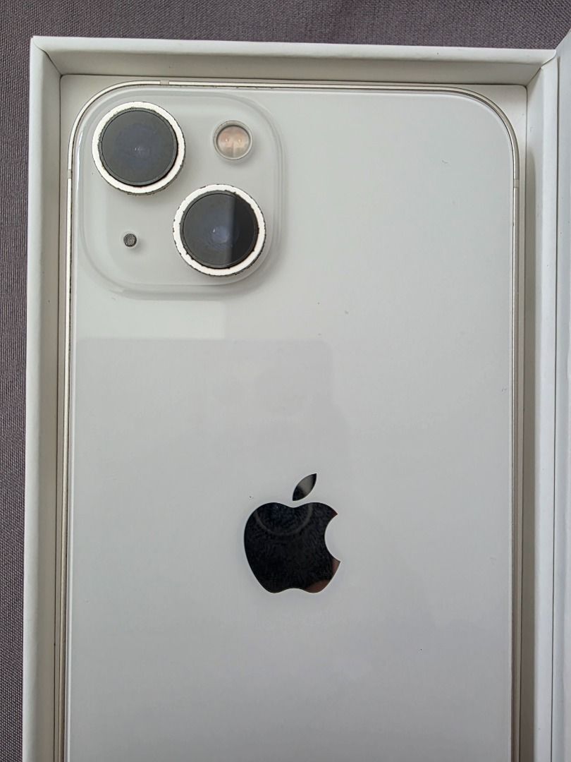 iPhone 13 128gb (Starlight) (Category: iPhone 13 Series) located in Manila. Submitted by av.santiago (Listing ID 1467001762, Image 2). Description: 128gb starlight openline local variant (zp/a) 84 battery health (original) no history of repair Inclusions: * original box * original apple lightning cable * case * ugreen borderless tempered glass cosmetic issues * minor paint chips sa camera ring * tiny dent sa lower right Location: * Sta. Rosa Lagu