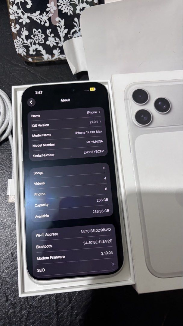 IPHONE 17 PRO MAX RUSH (Category: iPhone 17 Series) located in Pasig City. Submitted by ajustin0424 (Listing ID 1467077611, Image 3). Description: IPhone 17 Pro Max 256gb Silver Color Factory Unlocked any sim works -Complete with Box same imei NTC Approved, Local Variant🇵🇭 97% Battery health With Receipt and orig case from PMC Underwarranty until Oct 24, 2026 All working, No issues with Unnoticeable scratch/dent (kita lang pag may flash) Locati