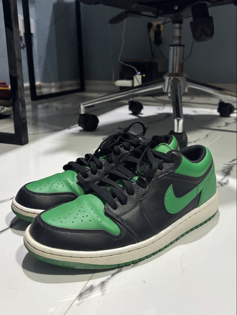 Jordan 1 Lucky Green Lows (Authentic) (Category: Sneakers) located in Laoag. Submitted by sean_v1dal (Listing ID 1467133974, Image 1). Description: Price can be negotiated. Size: Size 9.5 Men's Issues: Light crease on right toebox RFS: No longer using.