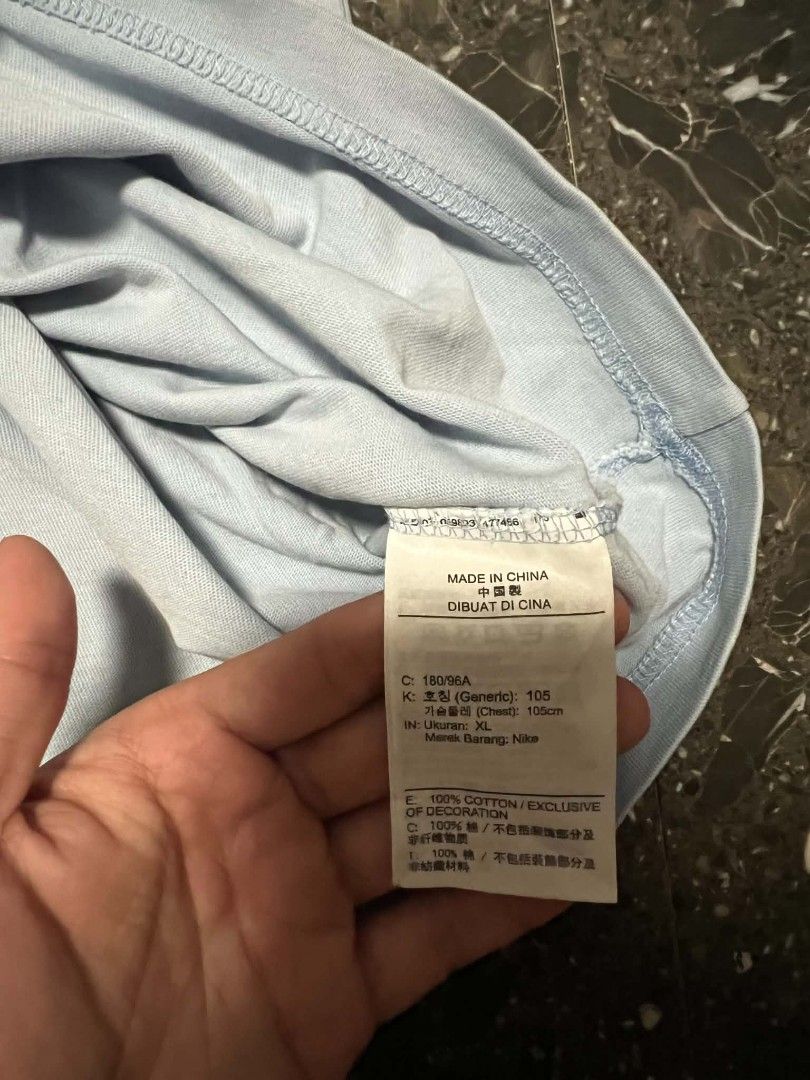 JORDAN FLIGHT LIGHT BLUE TEE (Category: Tshirts & Polo Shirts ) located in San Fernando. Submitted by _jaximus (Listing ID 1467140364, Image 3). Description: - Brand: Jordan Flight - Color: Light Blue - Size: Men's XL (Chest: 105cm) - Material: 100% Cotton - Fit: Regular fit - Details: Embroidered Flight script logo on chest and Jordan patch on left sleeve - Condition: Clean and comfortable everyday tee.