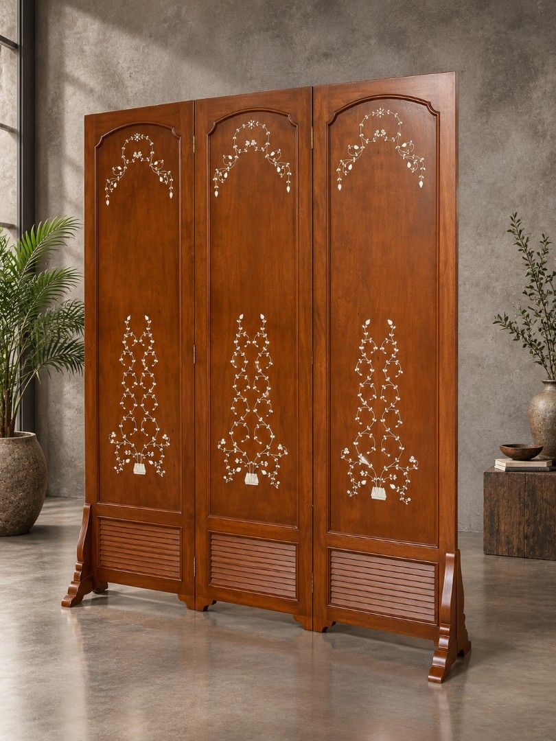 Jy1. 3 PANEL FOLDABLE DIVIDER (Category: Other Home Furniture) located in Manila. Submitted by abachejohn85405 (Listing ID 1466972095, Image 3). Description: BEAUTIFUL DIVIDER * Vintage * Ready to use * unknown wood Dimension H-73.5 L-85.3 Thickness body-0.8 Width feet-16.5 All in inches.