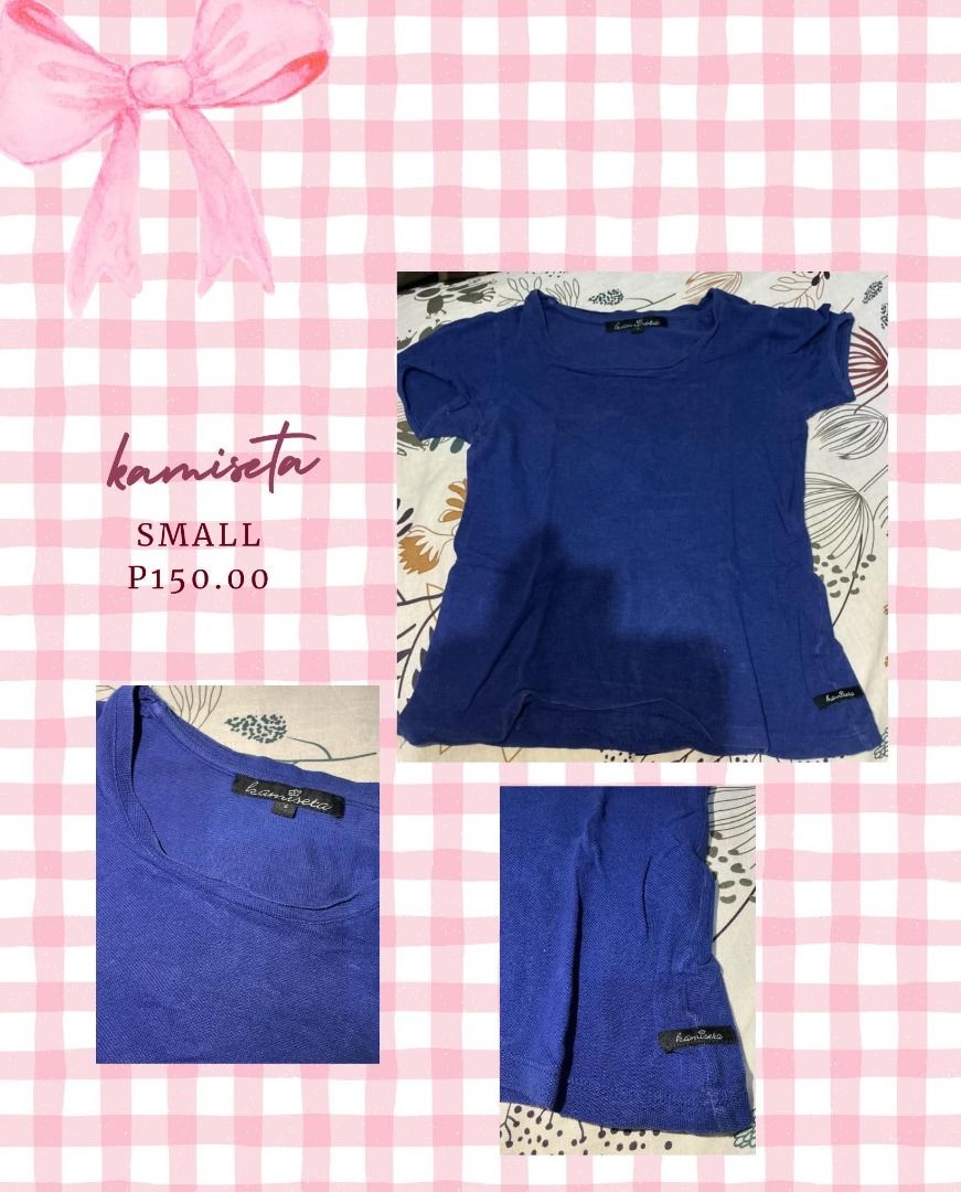 Kamiseta Blue Top Small (Category: Shirts) located in Caloocan City. Submitted by lovedbyavi (Listing ID 1467093915, Image 1). Description: - Brand: Kamiseta - Color: Deep blue - Size: Small - Style: Short sleeves with wide neckline - Material: Soft and comfortable cotton - Details: Small fabric tag logo near bottom hem - Condition: Clean, excellent, and ready to ship.