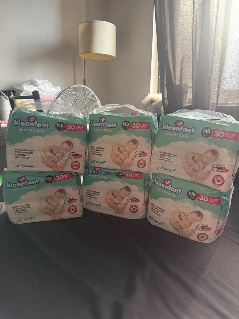 Kleenfant Quick Dry Diapers Newborn NB 30 pads bundle (Category: Diapers & Baby Wipes) located in Quezon City. Submitted by hanabiiiiiii (Listing ID 1467050688, Image 1). Description: - Brand new & unopened: 4 packs available (30 pcs per pack) 170 each - Size: Newborn (fits up to 5kg) - Protection: Up to 12 hours of quick absorbency - Comfort: Breathable and cottony soft material - Trusted: Pedia approved for your baby's delicate skin.