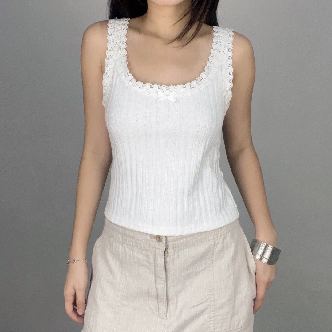 knit eyelet coquette tank top (Category: Sleeveless) located in Manila. Submitted by pabili.ph (Listing ID 1467143992, Image 1). Description: small to medium L16", up to B34".