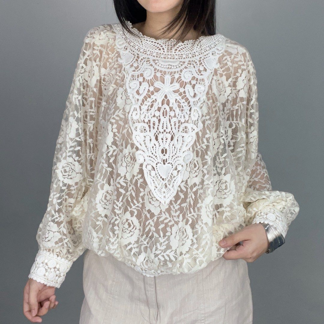 lace longsleeve self tie two ways top (Category: Longsleeves) located in Manila. Submitted by pabili.ph (Listing ID 1467140360, Image 2). Description: small to large L20".