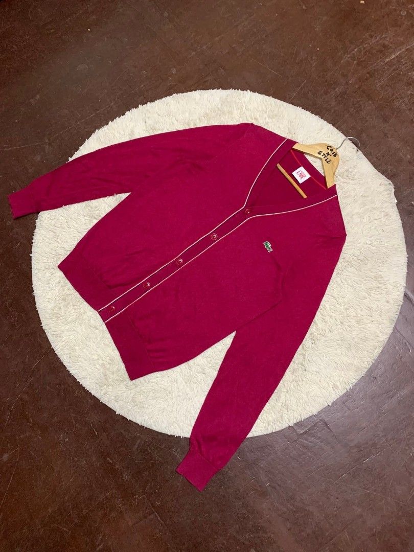 Lacoste knitted Cardigan for men (Category: Hoodies) located in Lianga. Submitted by legitseller12345678 (Listing ID 1467081554, Image 2). Description: Lacoste V-neck Cardigan for men📌 Good as new 10/10 Color rate Size 3 on tag, best fit to medium Dimes 20x27 Napaka solid nito💯 Mine 1550 plus sf Payment first Unli vouch/VC with the items for safety.