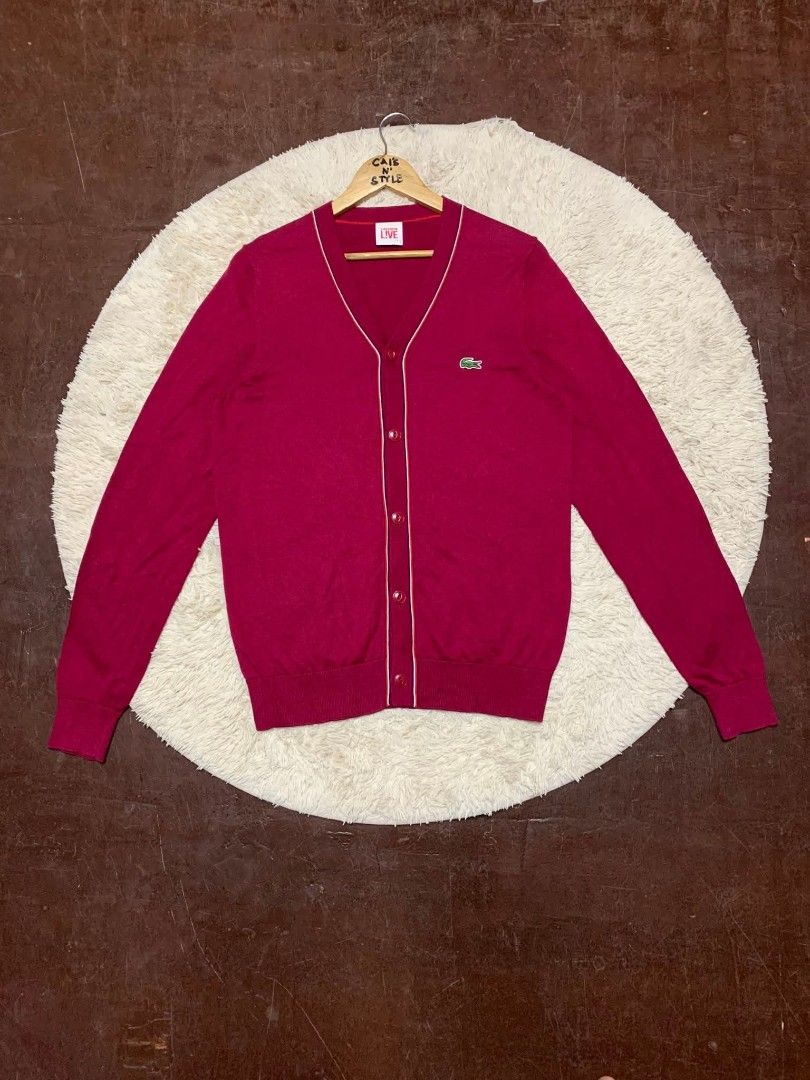Lacoste knitted Cardigan for men (Category: Hoodies) located in Lianga. Submitted by legitseller12345678 (Listing ID 1467081554, Image 1). Description: Lacoste V-neck Cardigan for men📌 Good as new 10/10 Color rate Size 3 on tag, best fit to medium Dimes 20x27 Napaka solid nito💯 Mine 1550 plus sf Payment first Unli vouch/VC with the items for safety.