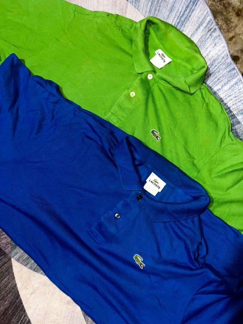 Authentic Lacoste Polo Shirt Lime Green Blue Bundle 550 (Category: Tshirts & Polo Shirts ) located in Bacoor. Submitted by luckyjohnsel (Listing ID 1467103798, Image 2). Description: - Set of 2 Lacoste polo shirts (Lime Green and Blue) - Size: 9 on tag - Material: Classic pique cotton fabric - Features: Button placket and iconic embroidered crocodile logo on the chest - Origin: Designed in France, made in Peru - Condition: Great casual staples re