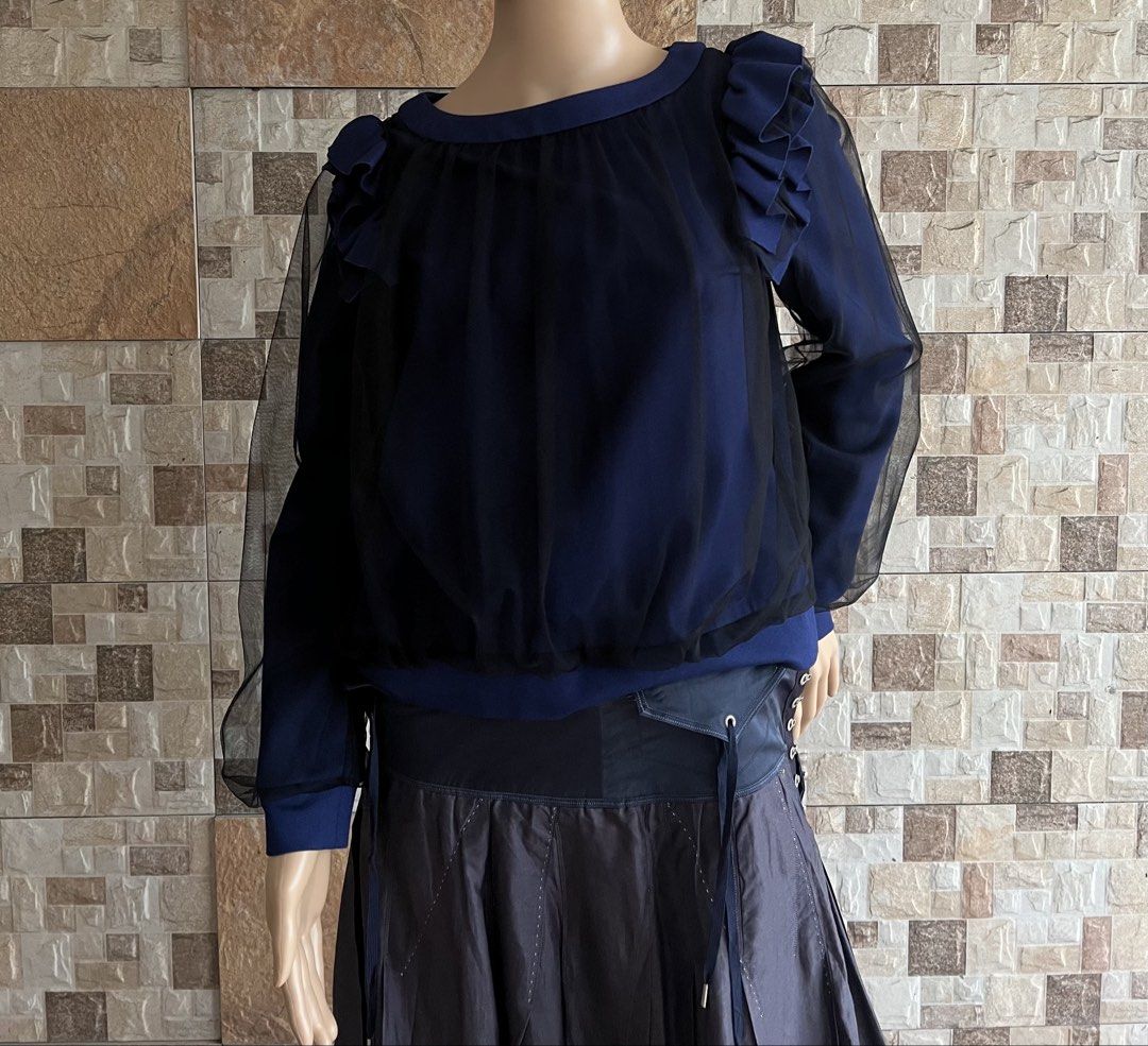 LANVIN - “ RUFFLE TRIM “ DESIGN LONGSLEEVES (Category: Longsleeves) located in Bacolod City. Submitted by timelessbyjosh (Listing ID 1467057852, Image 1). Description: BEST FOR CASUAL OUTFITS SIZE : 38 ACTUAL COLOR : BLACK & DARK BLUE COLOR RATE : 10 OUT OF 10 CONDITION : NEAR NEW MATERIAL : MADE IN : FLAWS : NONE DIMENSIONS LENGTH - 21 WIDTH ( ARMPIT TO ARMPIT ) - 17 SHOULDER TO SHOULDER - SLEEVE LENGTH ( ARMPIT TO WRIST ) - MEASUREMENT TAKEN WH