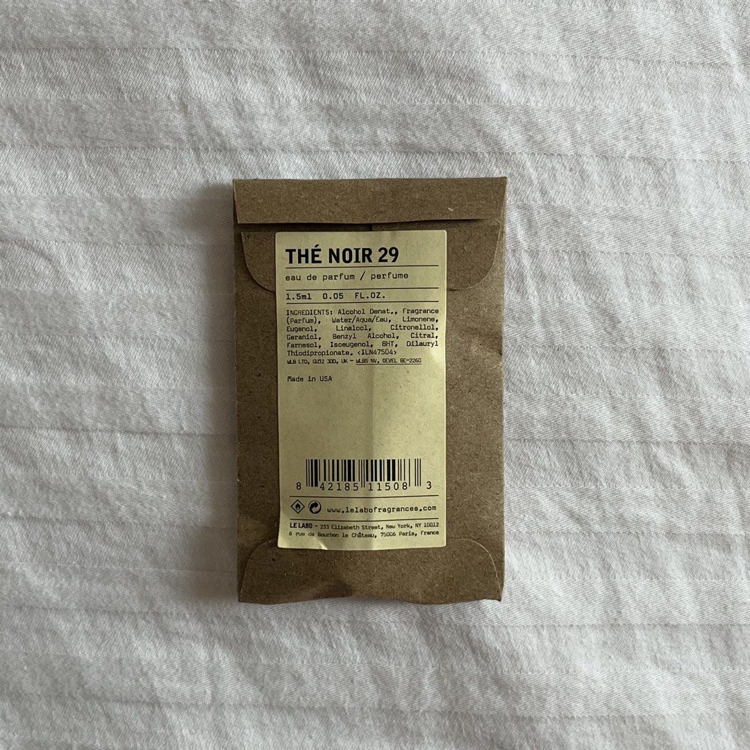 Le Labo Thé Noir 29 1.5ml (Category: Fragrance & Deodorants) located in Makati City. Submitted by cams.closet (Listing ID 1467005767, Image 3). Description: Le Labo Thé Noir 29 1.5ml Envelope card is opened already. Great for travel, your pocket, or your purse! The Noir 29 by Le Labo is a Aromatic fragrance for women and men. The Noir 29 was launched in 2015. The nose behind this fragrance is Frank Voelkl. Top notes: Fig, Bay Leaf, and Bergamot M