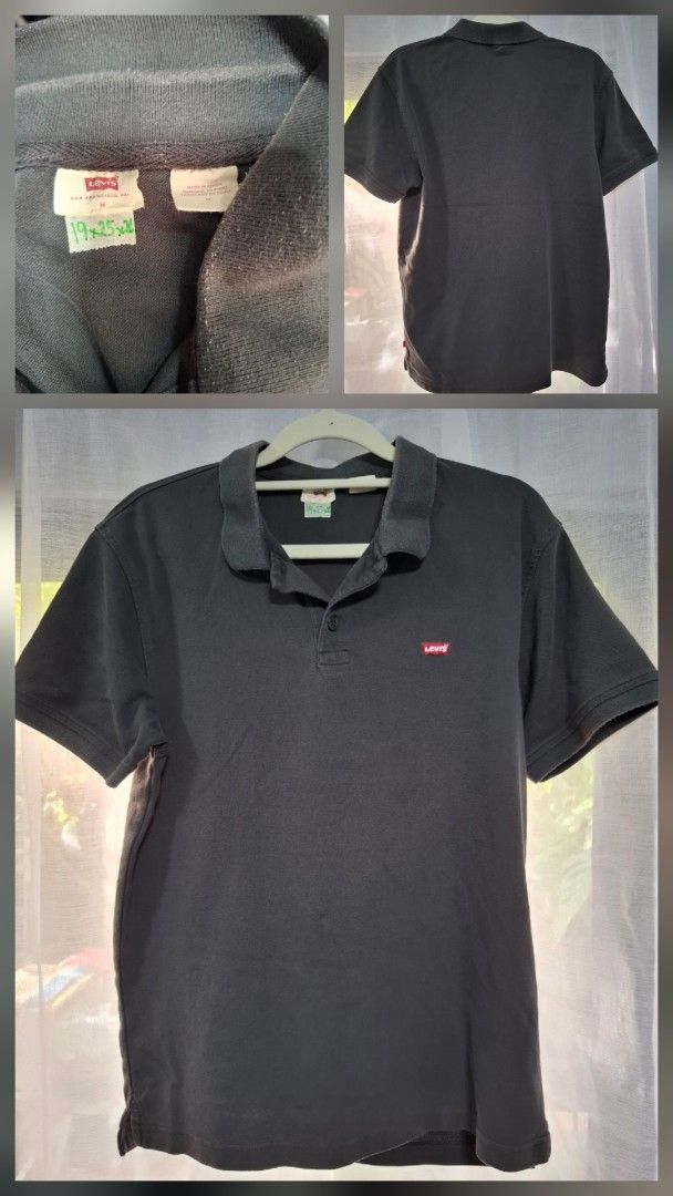 Levi's Gray Polo Shirt Size M (Category: Tshirts & Polo Shirts ) located in Manila. Submitted by jazil.ladyliz (Listing ID 1467044071, Image 1). Description: - Brand: Levi's - Color: Dark Grey / Black - Size: Medium (M) - Material: Premium Cotton Pique - Design: Classic collar, single button placket, short sleeves - Branding: Embroidered red Levi's logo on left chest - Measurements: ~20inches pit-to-pit, ~25 inches length - Condition: Excellent, 