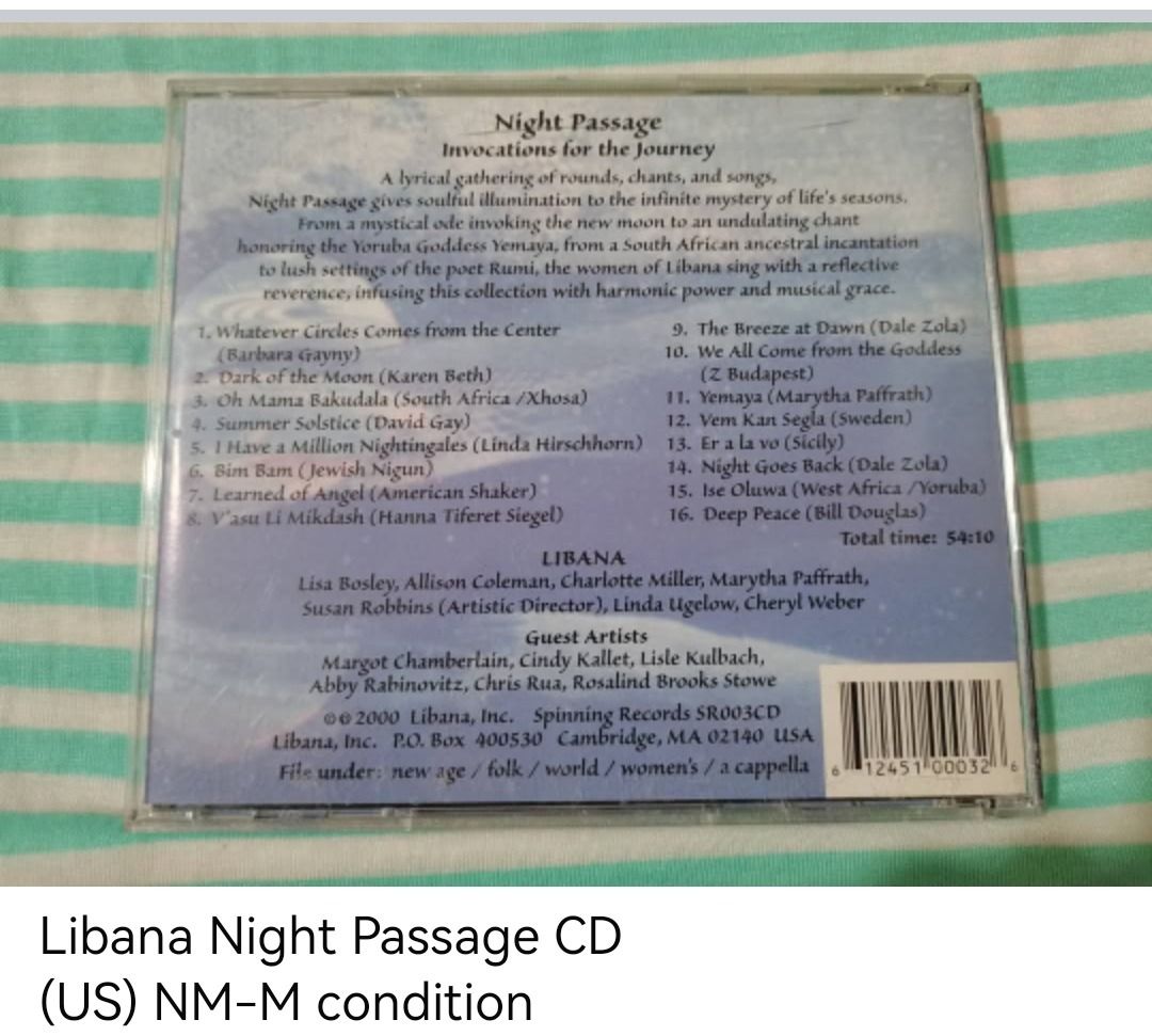 Libana Night Passage CD (unsealed) (Category: CDs & DVDs) located in Dangcagan. Submitted by cd_haven5 (Listing ID 1466996425, Image 2). Description: #FORSALE #FORSALE #FORSALE #Authentic #Legit #Original We only sell original items. All items posted are on hand. Please message me for availability of the item/s because the items are also posted on my other online stores. All items are imported unless stated PH. We also accept Pre-orders. Payment 