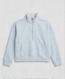 Light blue half-zip fleece pullover sweatshirt (Category: Babies & Kids Fashion) located in Manila. Submitted by bright.atina14 (Listing ID 1467116352, Image 1). Description: - Color: Light blue - Style: Half-zip fleece pullover with high neck - Features: Front pocket, long sleeves, and ribbed cuffs - Fabric: Soft, warm texture ideal for layering - Condition: Excellent pre-loved condition, clean solid design.