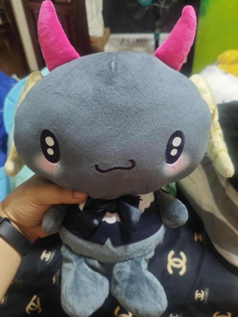 Lloromanic Berry (Big Variant) (Category: Plushies & Soft Toys) located in Caloocan City. Submitted by wallingsott (Listing ID 1466999442, Image 1). Description: - Authentic Sanrio devil-style plush toy in excellent, clean condition - Unique grey body with striking bright pink horns and yellow side horns - Dressed in a charming dark blue vest with a matching bow tie and white collar - Features a cute devil arrow-shaped tail - Original tag still a