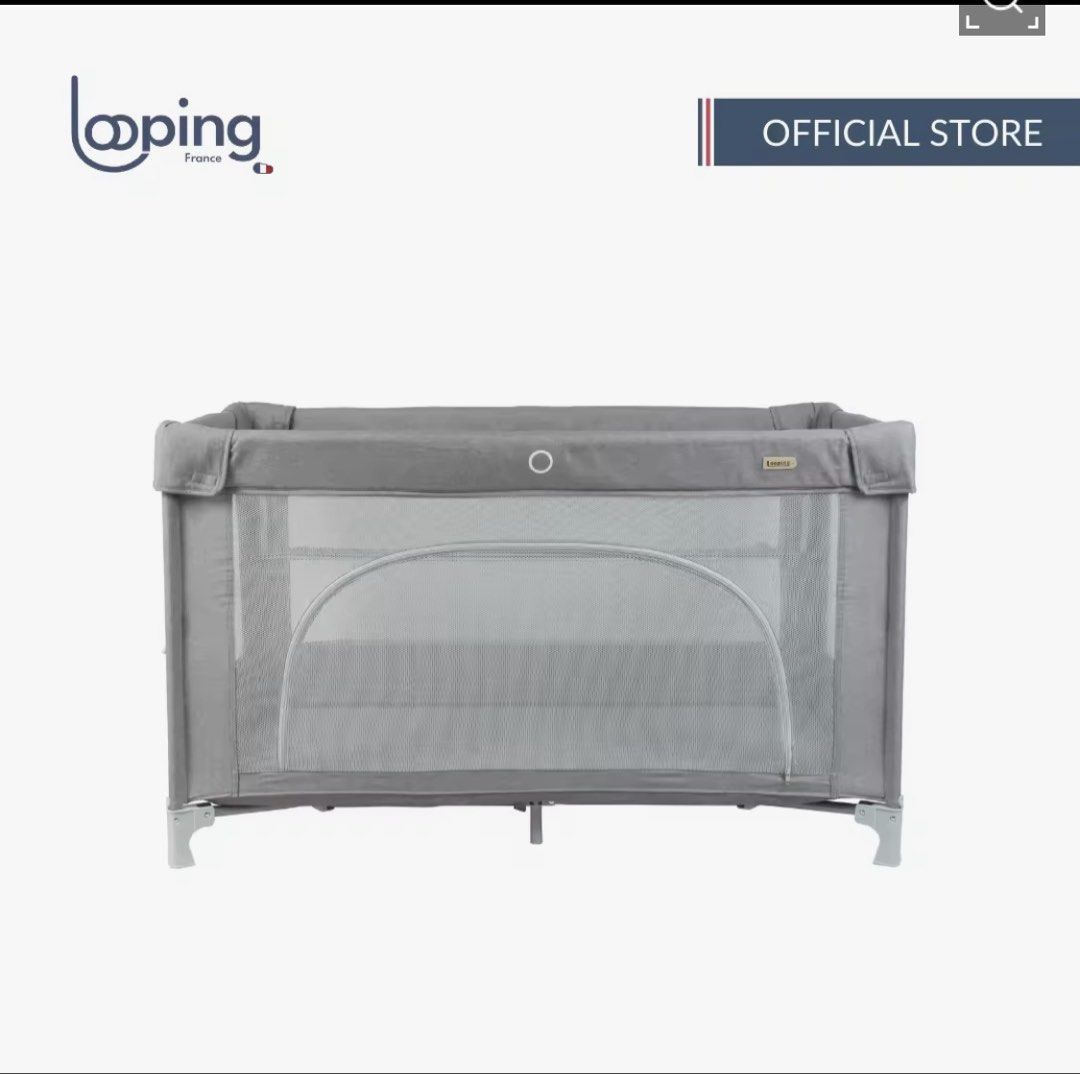 Looping Travel Cot Baby Crib / Playpen (Category: Cots & Cribs) located in Pasig City. Submitted by mscsj (Listing ID 1466980340, Image 1). Description: -Color: Elegant Grey -Safety & Comfort: Breathable mesh sides for better visibility and ventilation -Convenience: Includes a handy top changing station attachment -Portability: Comes with a matching carry bag for easy transport and storage -Structure: Sturdy frame for reliable everyday use -Condi