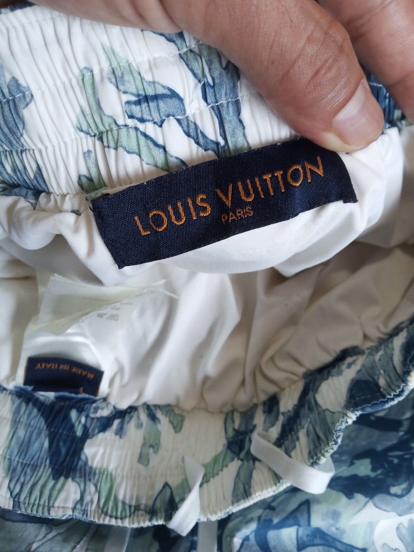 Louis Vuitton Blue White Monogram Print (Category: Shorts) located in Tanay. Submitted by jrgoods (Listing ID 1467114771, Image 3). Description: Louis Vuitton Small men's Waistline 28-32 Length 17 Excellent to new condition 850+Ship Tanay Rizal location Shipping Nationwide Louis Vuitton - Design: Blue and white monogram watercolor pattern - Size: S (Made in Italy) - Features: Elastic waistband with adjustable white drawstring and interior lining 