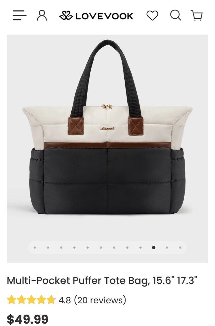 LOVEVOOK Puffer Tote Bag from US 🇺🇸 (Category: Tote Bags) located in Alaminos. Submitted by mariegatdula (Listing ID 1466973539, Image 2). Description: orig price is ₱3200 ($49.99) From US 🇺🇸 Laptop Bag / Mommy Bag Fits a 15 inch laptop 💻 BRAND NEW with Tags 🏷️ PWEDE SA MALETA. Kung hindi gagamitin sa maleta, pwede syang pocket. May zipper sa ilalim para ma-close..