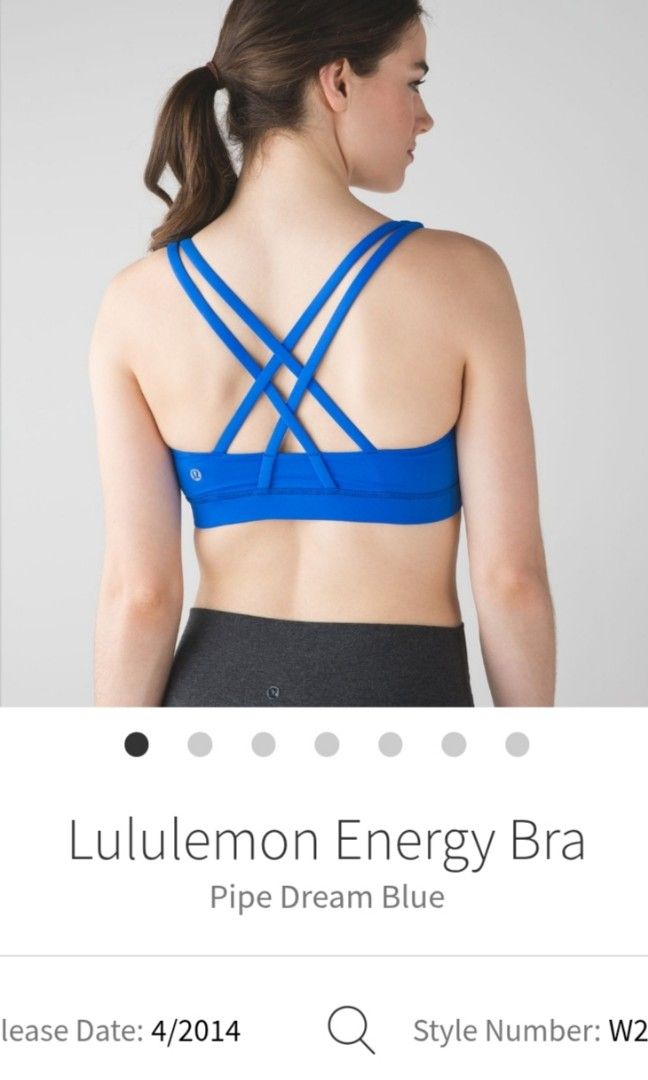 Lululemon Energy Bra size 6 (Category: Activewear) located in Lingayen. Submitted by jhaytrqza (Listing ID 1466996615, Image 2). Description: 10/10 COLOR RATE Good CONDITION issue : lose stitching but not damage (see last pic) SRP 3K Selling it for 499 +sfee Only (slight nego pass sa lawballer) GOTYME/BPI PAYMENT SHIPPING VIA J&T features : Breathe (and sweat!) easy in this Sun Salutation-approved yoga bra. Luxtreme® Cool-to-the-touch Luxtreme® f