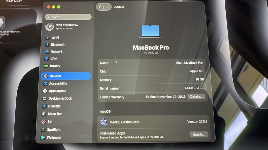 MacBook Pro 14-inch M5 (Category: Laptops & Notebooks) located in Mandaluyong City. Submitted by khriscruz (Listing ID 1467037269, Image 3). Description: 14-inch MacBook Pro M5 in Space Black Specifications: • Chip: Apple M5 • CPU: 10-core • GPU: 10-core • Memory: 16GB Unified Memory • Storage: 512GB SSD • Battery Health: 100% • Cycle Count: 40 only • Warranty until November 30, 2026 99% smooth and in excellent working condition Low battery cycle