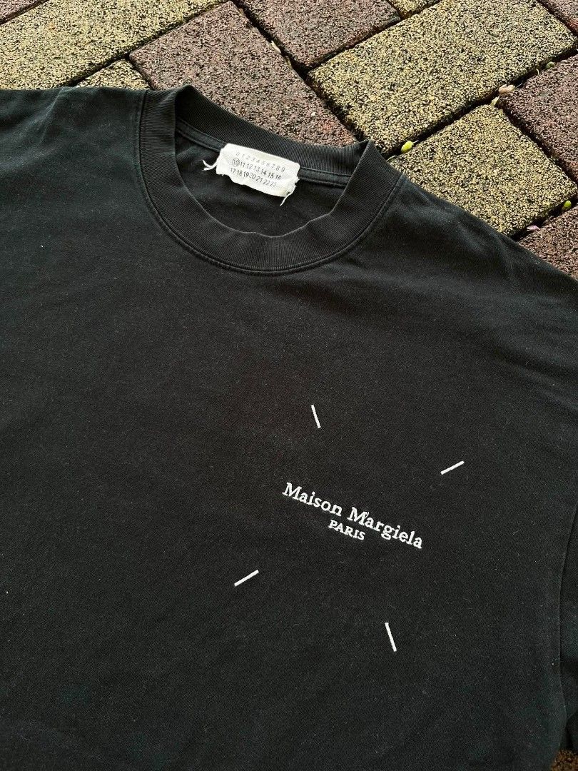 Maison Margiela Tape Design at the back (Category: Luxury Apparel) located in Davao. Submitted by thriftnijanny (Listing ID 1467157110, Image 2). Description: 📌Maison Margiela size S 23.5x29 Good Condi Color rate: 9/10 issue: Cut washtag and hairlines at the back print.