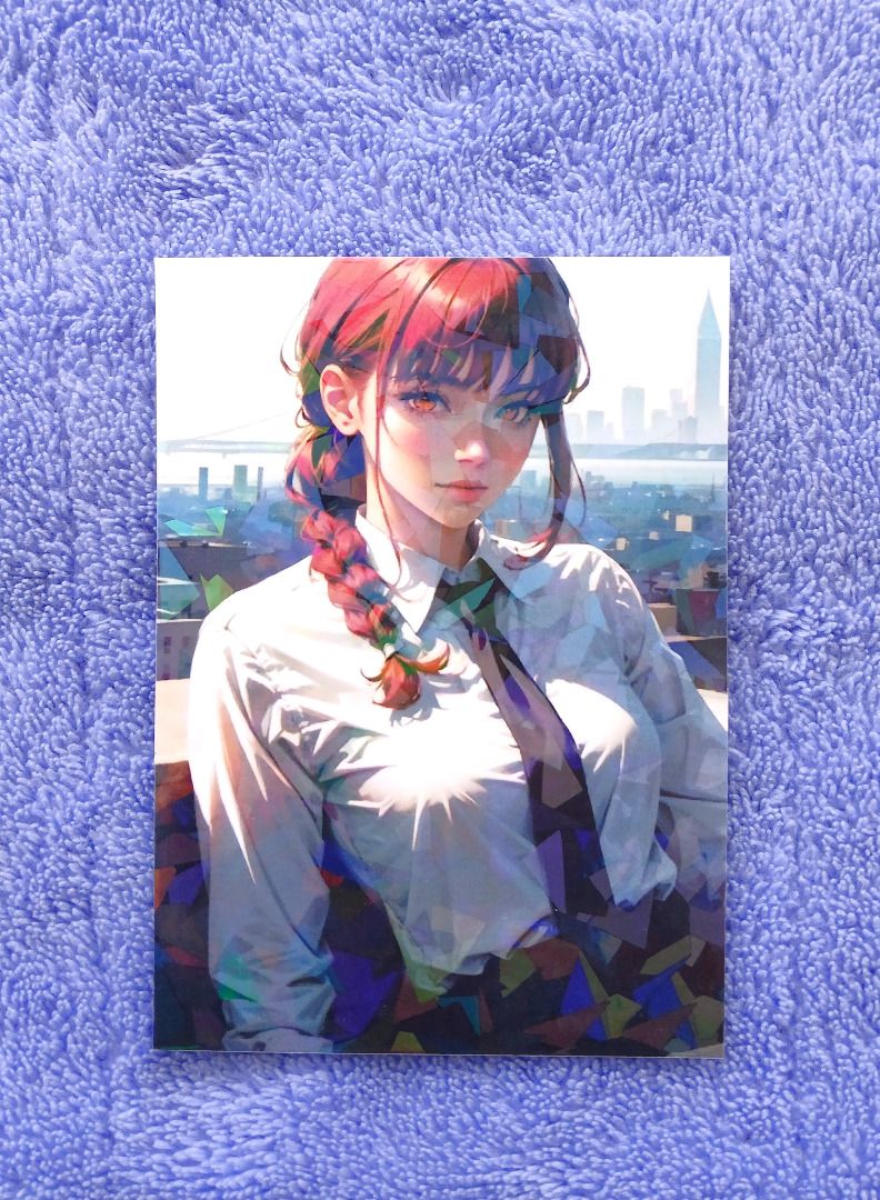 Makima Chainsaw Man Anime Photo Card Singles Batch 1 (Category: Art & Prints) located in Iloilo. Submitted by jrmagallanes78 (Listing ID 1467100849, Image 2). Description: PhP 25 per photo card. In case of reprints, minimum order of 3-6 2-sided cards is required. Photos are 2-sided prints and are front laminated with glossy reflective film and back laminated with holo effect film. Anime/Manga: Chainsaw Man Characters: Makima (1 regular, 0 special
