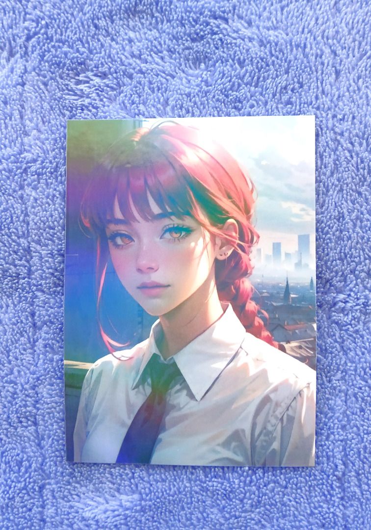 Makima Chainsaw Man Anime Photo Card Singles Batch 1 (Category: Art & Prints) located in Iloilo. Submitted by jrmagallanes78 (Listing ID 1467100849, Image 1). Description: PhP 25 per photo card. In case of reprints, minimum order of 3-6 2-sided cards is required. Photos are 2-sided prints and are front laminated with glossy reflective film and back laminated with holo effect film. Anime/Manga: Chainsaw Man Characters: Makima (1 regular, 0 special
