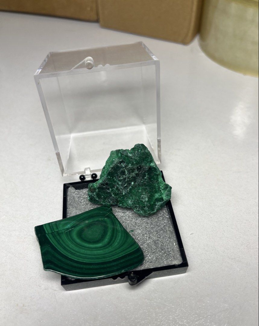 Malachite Bundle - Raw and Mini Slab (Category: Precious Stones) located in Marikina City. Submitted by _project.quartz (Listing ID 1467156028, Image 2). Description: Reducing my curated collection due to limited space. Pieces are recently acquired. Video available upon request. Priced super low with freebies included ✨ Check my profile for more crystal sale 💎.