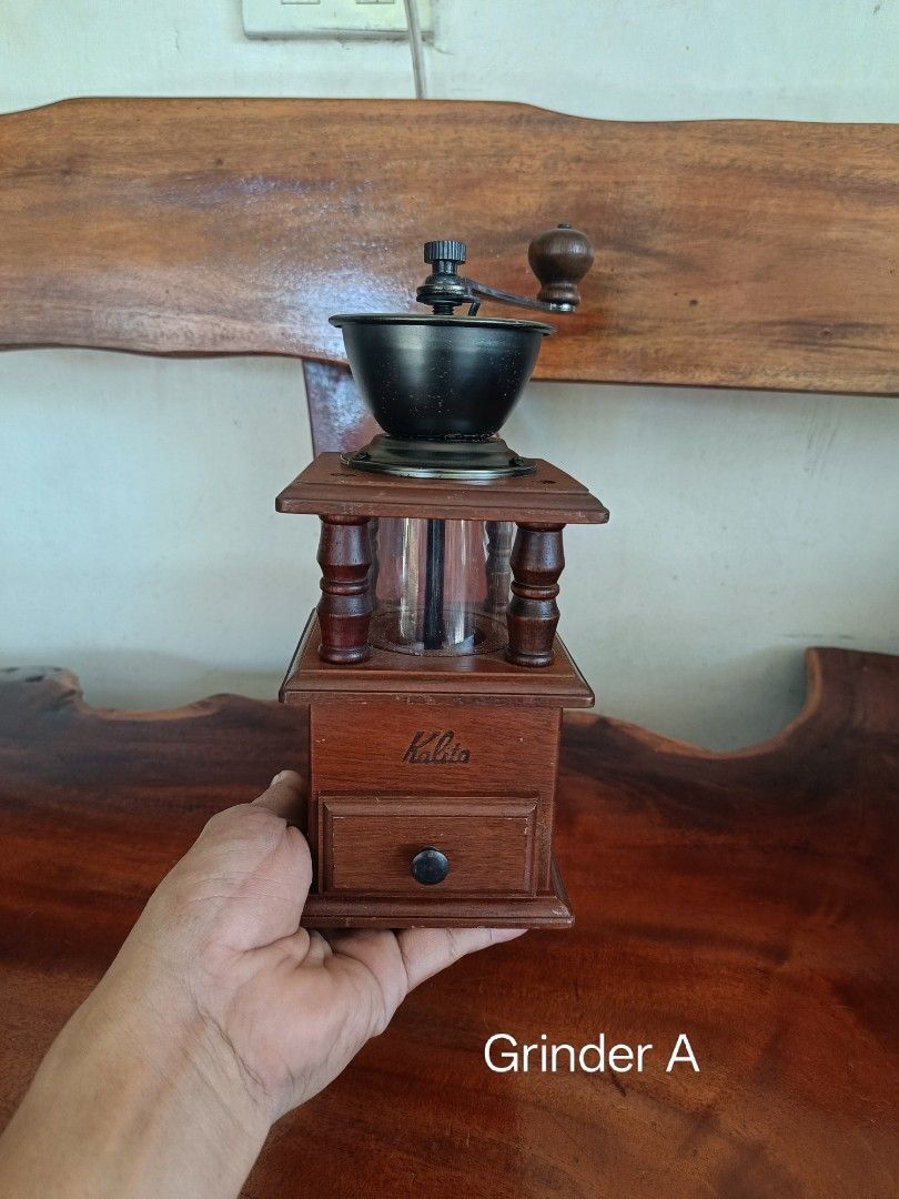 Classic Manual Coffee Grinder Collection (Sold per Piece) (Category: Vintage Collectibles) located in Imus. Submitted by ABrielleC (Listing ID 1466982068, Image 2). Description: Video Link https://youtube.com/shorts/BTQBW23lFOE?si=iLMPiHFJo3iCVWmM Wood Casing Tested Working 💥sold💥👉Grinder A (Php 1200) Height-8in Length-4in Width-4in Weight-1kg 👉Grinder B (Php 1200) Height-6in Length-5.5in Width-5.5in Weight-1kg 👉Grinder C (Php 1000) Height-6