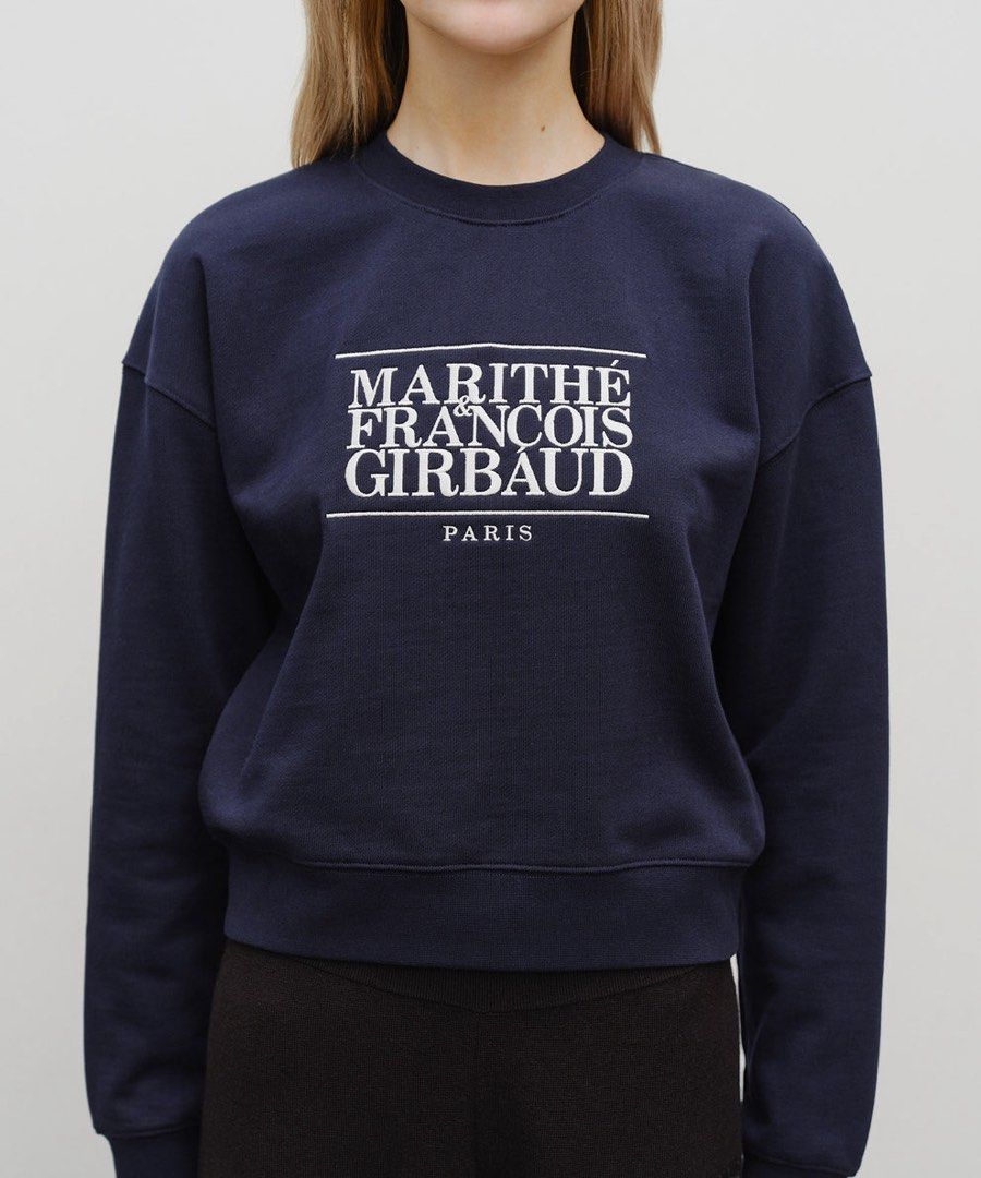 Marithe Francois Girbaud Dark Navy Logo Crop Sweater (Category: Coats, Jackets and Outerwear) located in Antipolo. Submitted by thearchivesproject (Listing ID 1467024862, Image 1). Description: 19.5 width 19.5 length crop sweatshirt.