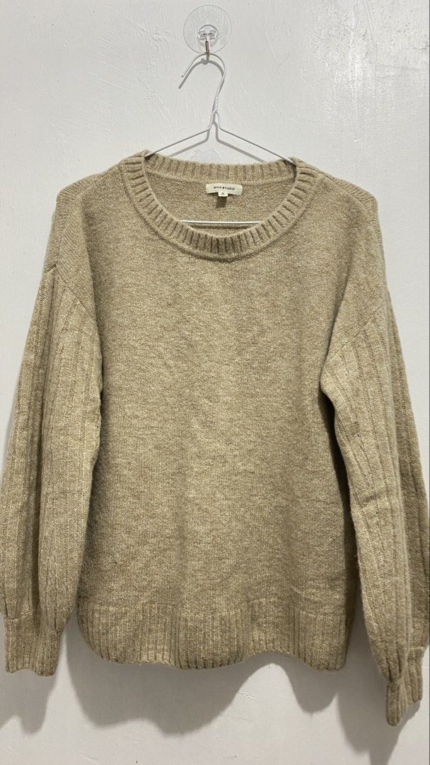 Max Studio Beige Crewneck Knit Sweater Size M (Category: Longsleeves) located in Ozamiz City. Submitted by icadls (Listing ID 1467123039, Image 2). Description: - Brand: Max Studio - Size: Medium - Color: Neutral beige - Style: Classic crewneck with drop shoulders and textured knit sleeves - Details: Ribbed collar, cuffs, and hem - Condition/Features: Warm, comfortable, and great for layering in cooler weather.