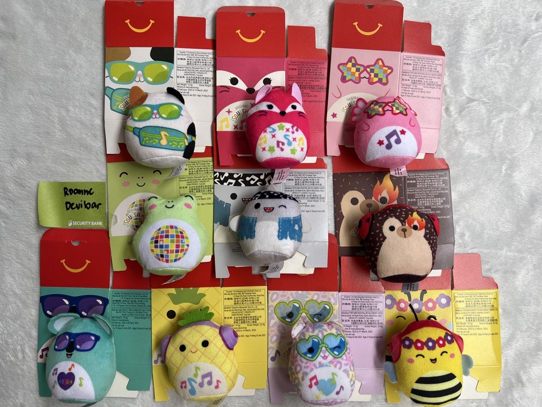 McDonald's Squishmallows (Category: Plushies & Soft Toys) located in Davao. Submitted by ym8_pjh529 (Listing ID 1467079401, Image 2). Description: WTS / LFB McDonalds SQUISHMALLOWS - ₱950 set; ₱100 each - with original box and packaging 📍 Davao City MOP: GCash or Landbank (PAYO only, no COD) MOD: J&T RFS: decluttering; no more space in my room 😞.