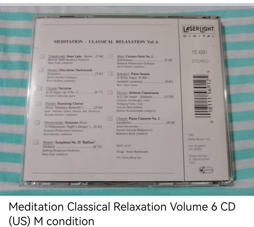 Meditation Classical Relaxation Volume 6 CD (unsealed) (Category: CDs & DVDs) located in Dangcagan. Submitted by cd_haven5 (Listing ID 1467037593, Image 2). Description: #FORSALE #FORSALE #FORSALE #Authentic #Legit #Original We only sell original items. All items posted are on hand. Please message me for availability of the item/s because the items are also posted on my other online stores. All items are imported unless stated PH. We also accept 