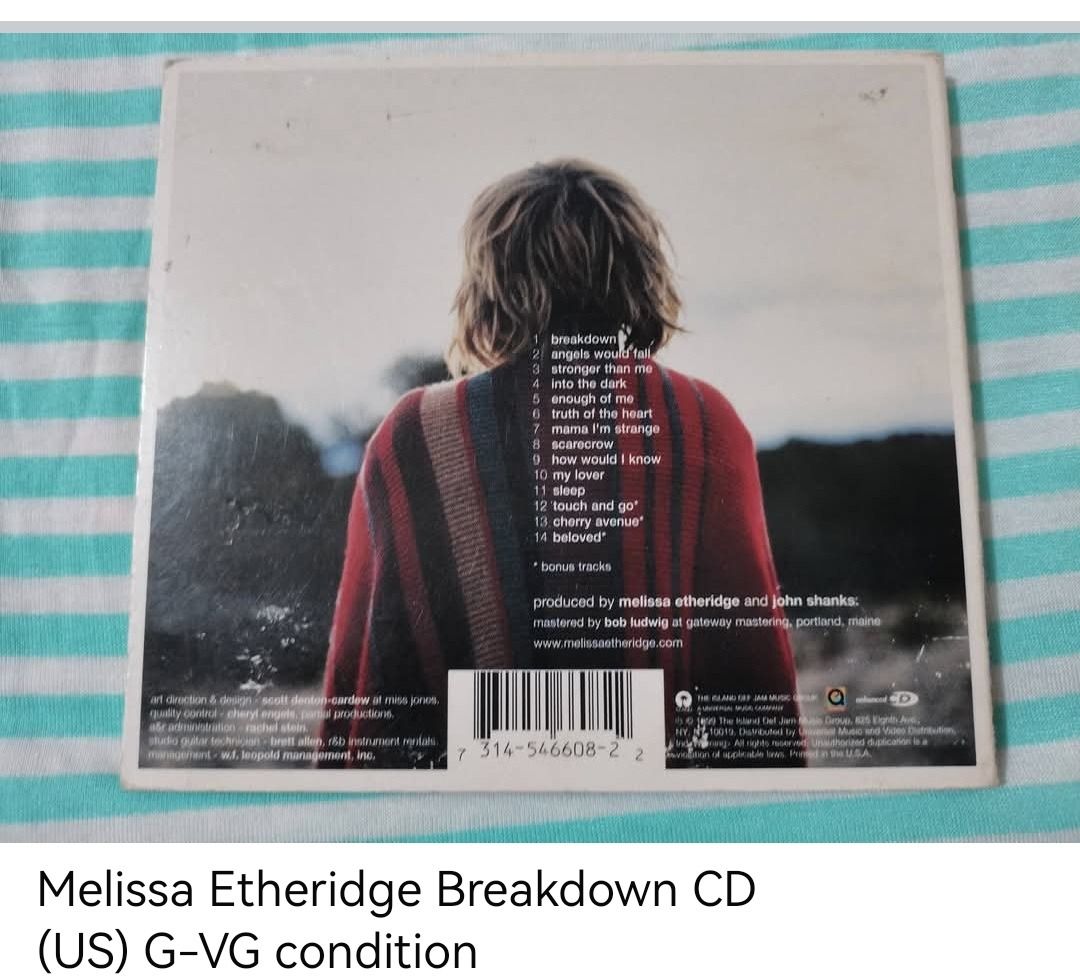 Melissa Etheridge Breakdown CD (unsealed) (Category: CDs & DVDs) located in Dangcagan. Submitted by cd_haven5 (Listing ID 1467004780, Image 2). Description: #FORSALE #FORSALE #FORSALE #Authentic #Legit #Original We only sell original items. All items posted are on hand. Please message me for availability of the item/s because the items are also posted on my other online stores. All items are imported unless stated PH. We also accept Pre-orders. P