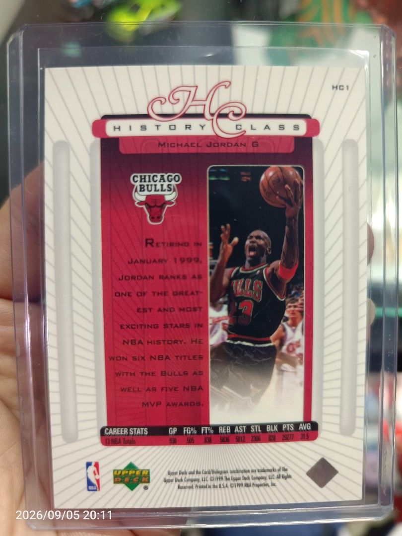 Michael Jordan HC1 (Category: Raw Singles) located in Bulacan. Submitted by johnybrav3 (Listing ID 1467037446, Image 2). Description: Michael Jordan History Class PHP 7k Condition: Nrmnt-Mnt Location: Bulacan Shipping: LBC/JNT/Lalamove.