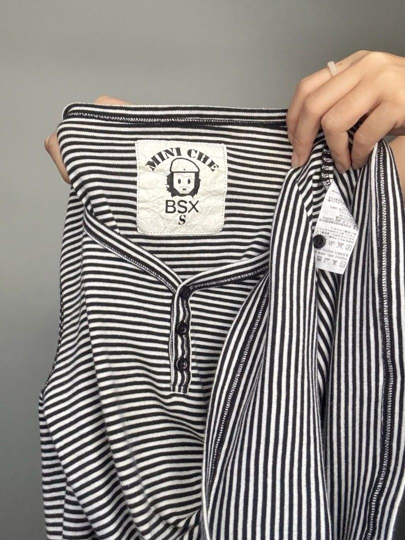 MINI CHE BSX striped henley long sleeves top (Category: Longsleeves) located in Legazpi City. Submitted by z.ehranicole (Listing ID 1467131934, Image 2). Description: s-m.