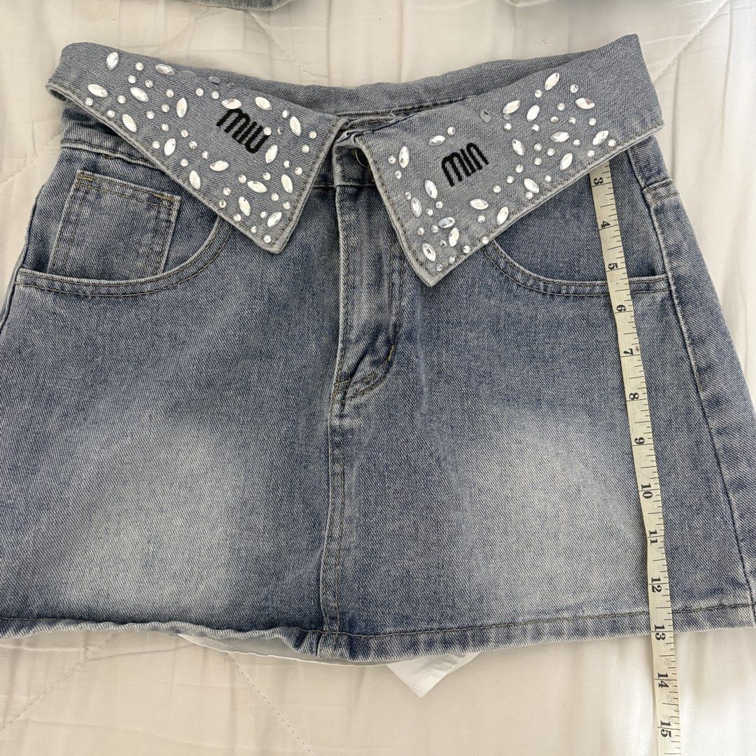 Mini Denim Skirt - Miu Miu design (Category: Skirts) located in Dasmarinas. Submitted by twiceasnewph (Listing ID 1467118943, Image 1). Description: Preloved size waist 28-28 inches length 13 inches Rfs: decluttering.