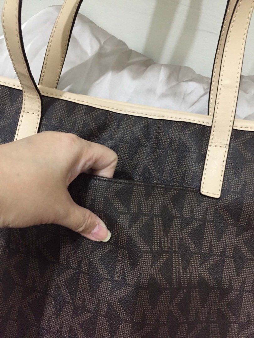 MK monogram print tote bag (Category: Tote Bags) located in Manila. Submitted by urbanlovemanila (Listing ID 1467065618, Image 3). Description: Size: Large Color: Brown * Can fit ipad RFS: Decluttering.