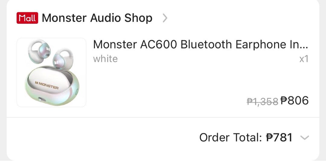 Monster AC600 Bluetooth Earphones White (Category: Earphones) located in Caloocan City. Submitted by nikkiepie704949 (Listing ID 1466974366, Image 2). Description: - Authentic Monster AC600 wireless earbuds in sleek white - Open-ear clip design for secure and comfortable wear during workouts - Fast and stable Bluetooth pairing with mobile phones and laptops - Compact oval charging case featuring the iconic Monster logo - Reliable battery performa