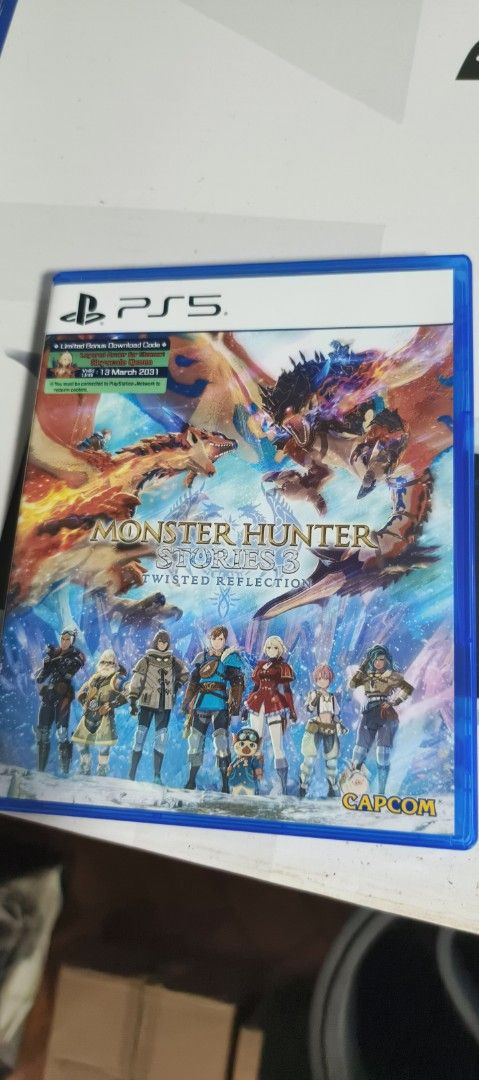 Monster Hunter Stories 3 Twisted Reflection PS5 Game (Category: PlayStation) located in Rizal. Submitted by alquints (Listing ID 1466997356, Image 1). Description: - Platform: PlayStation 5 (Physical Disc) - Title: Monster Hunter Stories 3 Twisted Reflection - Condition: Brand new and sealed - Bonus: Includes limited bonus download code sticker on the front - Region: Standard physical release - Trusted Carousell Seller: Fast shipping and secure p