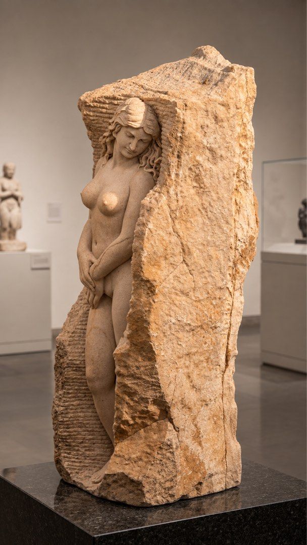 Monumental Hand-Carved Stone Sculpture (Category: Figurines & Statues) located in Taguig. Submitted by ivyzurc (Listing ID 1467152105, Image 2). Description: A TIMELESS STATEMENT PIECE 🗿🏛️ ✦ THE EMERGING MUSE ✦ Monumental Hand-Carved Stone Sculpture A captivating large-scale female figure carved directly from a substantial natural stone block, where refined classical beauty meets the raw, organic character of stone. Flowing hair, graceful propo