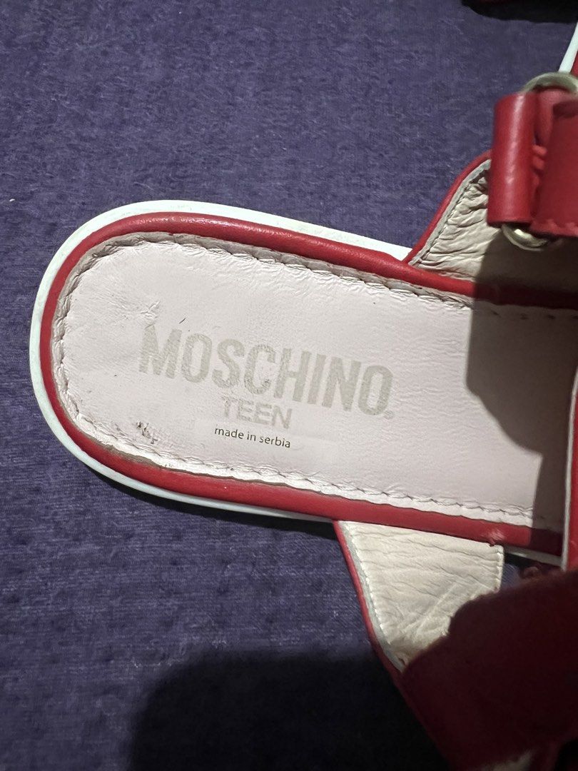 MOSCHINO LEATHER STRAPPED SANDALS (Category: Flats & Sandals) located in Quezon City. Submitted by shoppingiseasy (Listing ID 1467111020, Image 3). Description: MOSCHINO LEATHER STRAPPED SANDALS size 37 Velcro straps at the back In good used condition Authentic Selling at 2,000 pesos Free shipping.